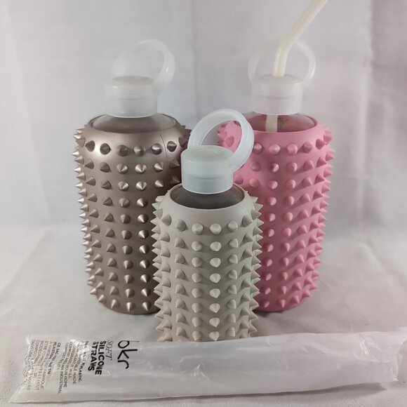 3 BKR Spiked Glass Bottle Prenup Big 1L 500ml Straws Rose Gold Pink Baker Miller - Picture 1 of 13